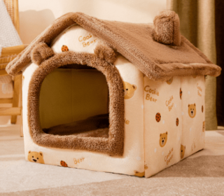 Foldable Dog House Pet Cat Bed Winter Dog Villa Sleep Kennel Removable Nest Warm Enclosed Cave Sofa Pets Supplies (Option: Brown bear-Medium)