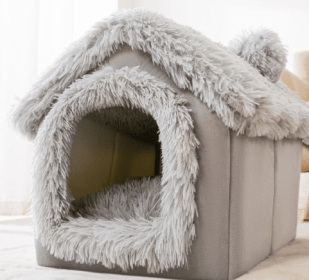 Foldable Dog House Pet Cat Bed Winter Dog Villa Sleep Kennel Removable Nest Warm Enclosed Cave Sofa Pets Supplies (Option: Grey Snow House-Medium)