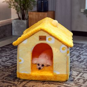 Foldable Dog House Pet Cat Bed Winter Dog Villa Sleep Kennel Removable Nest Warm Enclosed Cave Sofa Pets Supplies (Option: Yellow omelette-Medium)